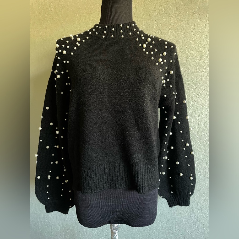 Black with  Pearl-Embellished Sweater